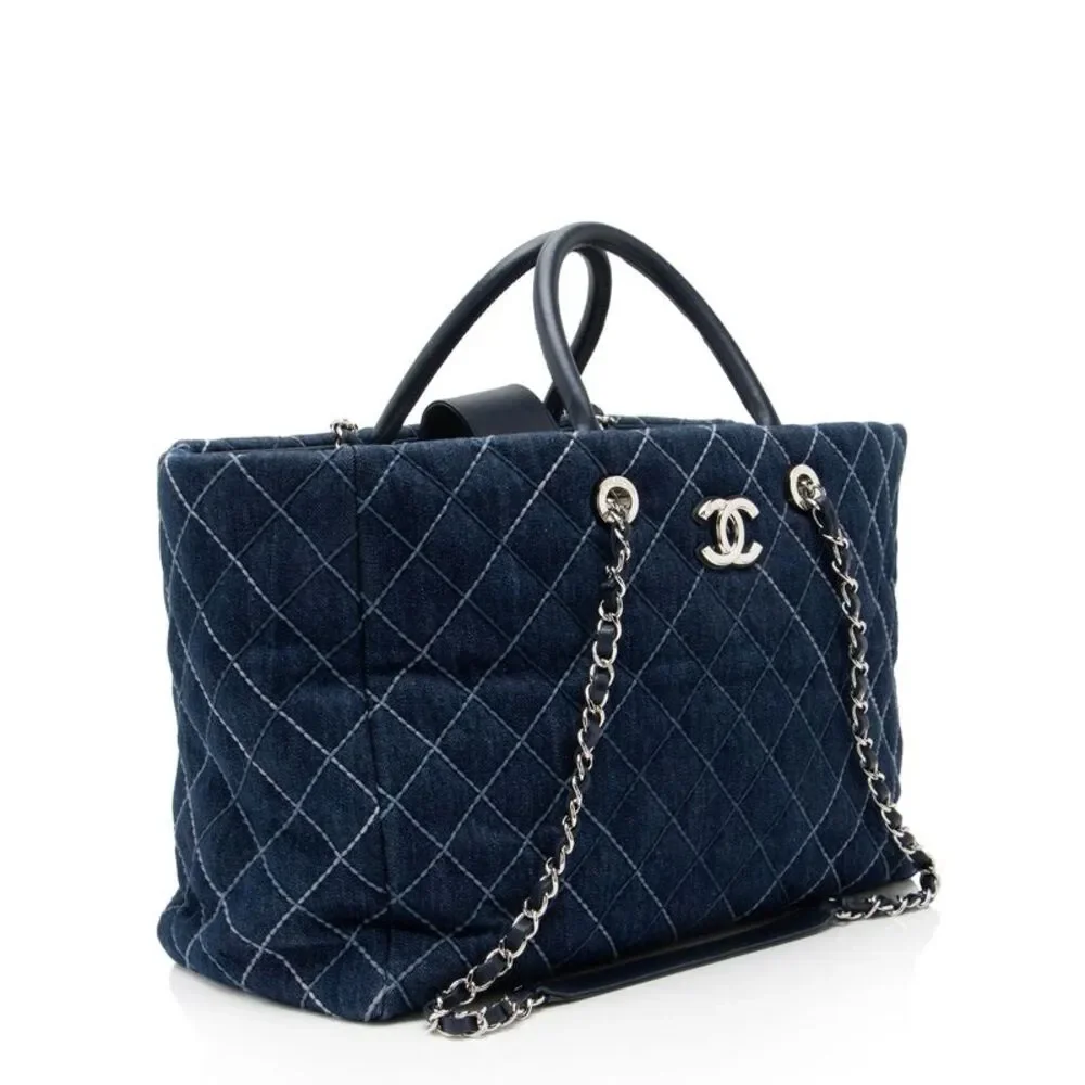 Chanel Quilted Denim Coco Handle Shopping Tote